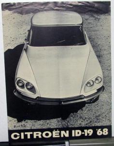 1968 Citroen ID-19 Import Economy Car Sales Brochure & Spcs Original Rare