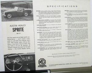 1965 Austin Healey Sprite Mark III Sports Car Dealer Sales Brochure Data Sheet