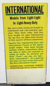 1961-62 International IH Trucks Dealer Pocket Sales Brochure Full Line Pickup HD