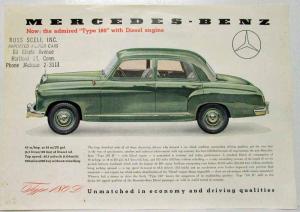 1954 Mercedes-Benz Type 180D Now with Diesel Engine Spec Sheet