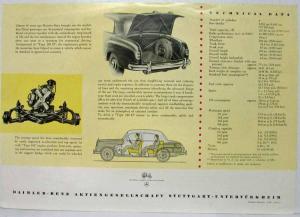1954 Mercedes-Benz Type 180D Now with Diesel Engine Spec Sheet