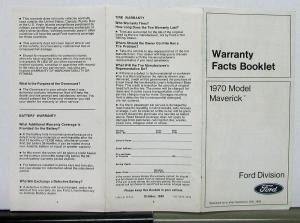 1970 Ford Maverick Warranty Facts Booklet