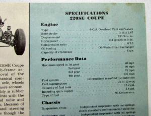 1961 Mercedes-Benz 220SE Coupe Spec Sheet