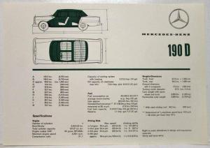 1962 Mercedes-Benz 190D Sales Brochure Large Folder with Spec Data Sheets P2233