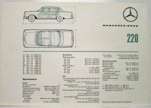 1961 Mercedes-Benz 220 Sales Brochure Large Folder with Spec Data Sheet ExP2234