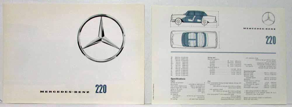 1962 Mercedes-Benz 220 Sales Brochure Large Folder with Spec Data Sheet P2234
