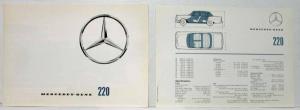 1962 Mercedes-Benz 220 Sales Brochure Large Folder with Spec Data Sheet P2234