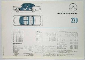 1962 Mercedes-Benz 220 Sales Brochure Large Folder with Spec Data Sheet P2234
