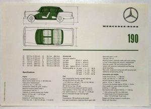 1962 Mercedes-Benz 190 Sales Brochure Large Folder with Spec Data Sheet P1001/1