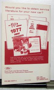 1977 Ford Pinto Owners Operators Manual Original