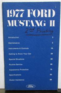 1977 Ford Mustang II Owners Operators Manual Original