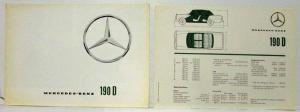 1962 Mercedes-Benz 190D Sales Brochure Large Folder with Spec Data Sheet P2233/1