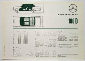 1962 Mercedes-Benz 190D Sales Brochure Large Folder with Spec Data Sheet P2233/1