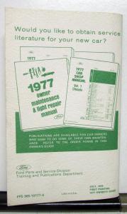1977 Ford Thunderbird Owners Operators Manual Original