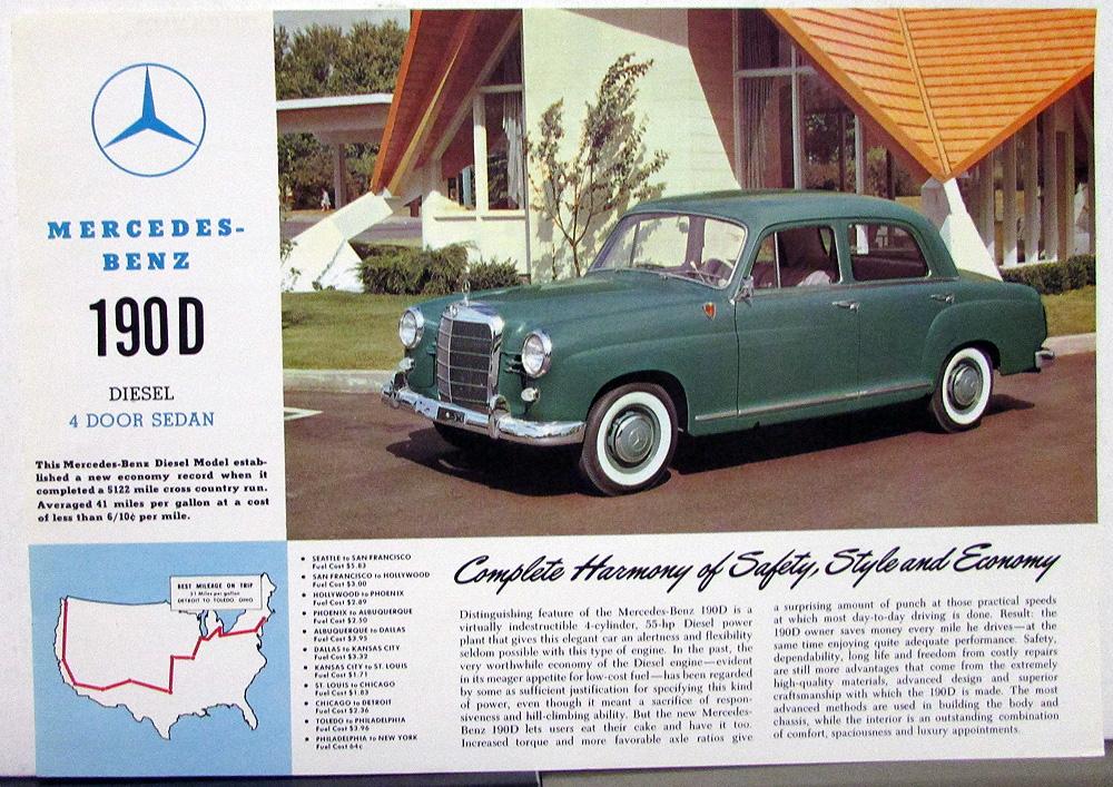 1962 Mercedes-Benz 190D Diesel 4 Door Sedan Spec Sheet