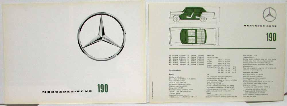 1962 Mercedes-Benz 190 Sales Brochure Large Folder with Spec Data Sheet P1001