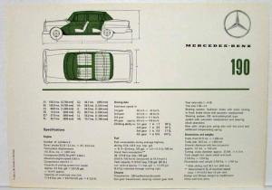 1962 Mercedes-Benz 190 Sales Brochure Large Folder with Spec Data Sheet P1001