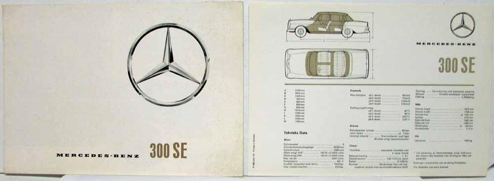1962 Mercedes-Benz 300SE Sales Folder with Spec Sheet - Swedish Text