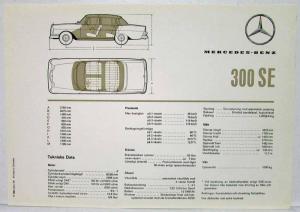 1962 Mercedes-Benz 300SE Sales Folder with Spec Sheet - Swedish Text