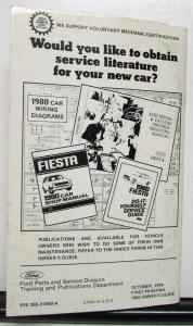 1980 Ford Fiesta Owners Operators Manual Original