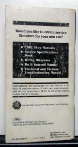 1982 Ford Escort Owners Operators Manual Original