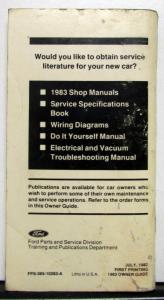 1983 Ford Crown Victoria Owners Operators Manual Original