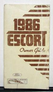 1986 Ford Escort Owners Operators Manual Original