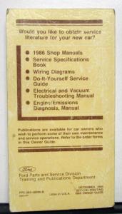 1986 Ford Escort Owners Operators Manual Original