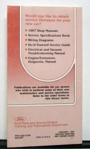 1987 Ford Escort EXP Owners Operators Manual Original