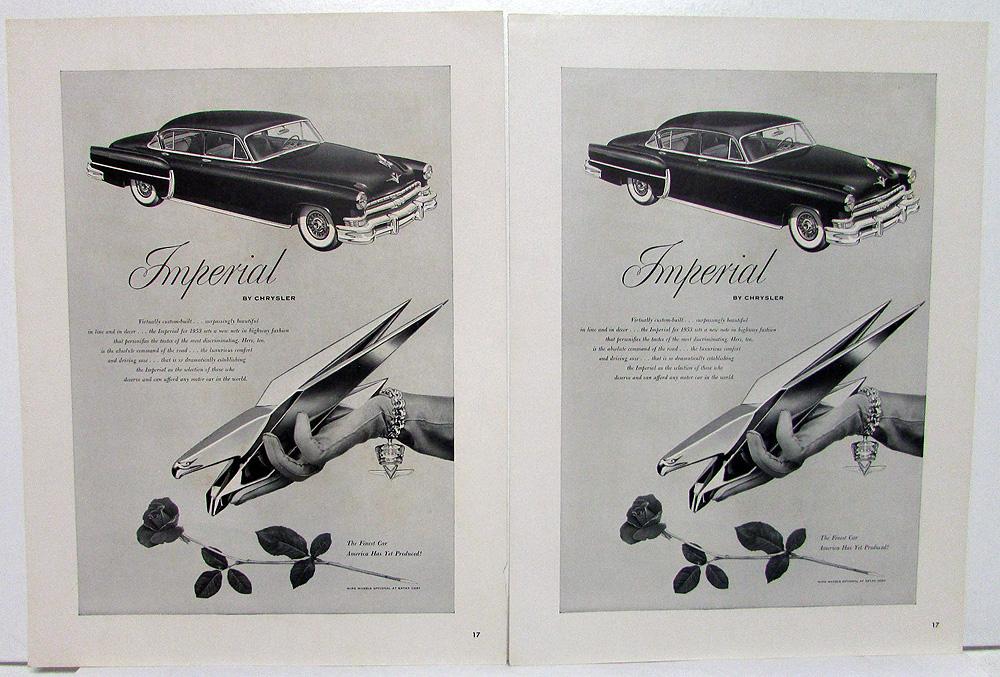 1953 Chrysler Imperial Magazine Ad Slick Proof Pair Original Advertising