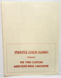 1980 Custom Mercedes-Benz Limousine Data Sheet Handout Phoenix Coach Works