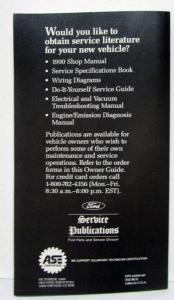1990 Ford Taurus Owners Operators Manual Original