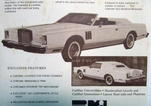 1977-79 Lincoln Continental Mark V Cabriolet Convertible By Bradford Data Sheet