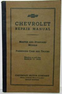 1933 Chevrolet Car and Truck Service Shop Repair Manual Master & Standard Models