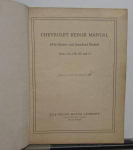 1934 Chevrolet Car and Truck Service Shop Repair Manual Master & Standard Models