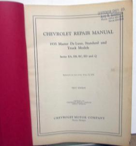 1935 Chevrolet Car & Truck Service Shop Repair Manual Series EA EB EC ED Q