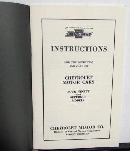 1922 1923 Chevrolet 490 & Superior Models Owners Manual Reproduction