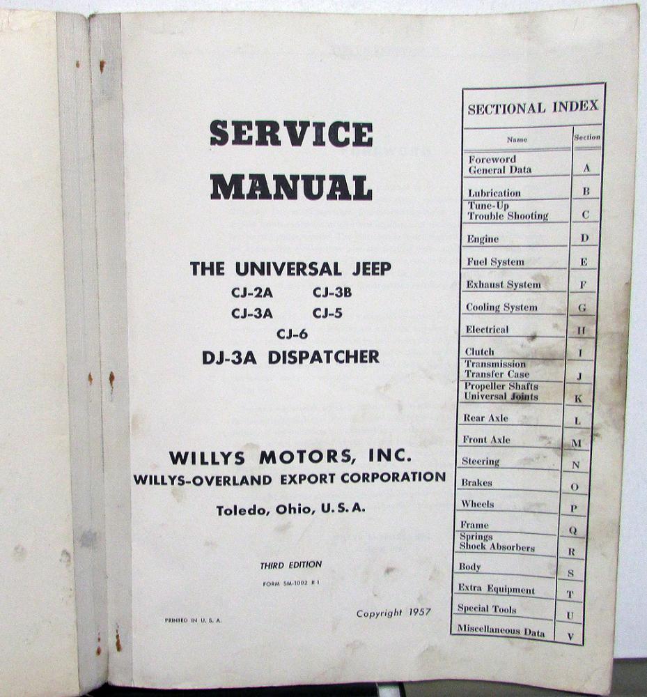 1946-57 Jeep Dealer Service Shop Manual Repair Universal CJ Dispatcher Willys