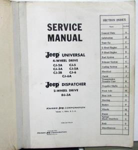 1946-65 Jeep Dealer Service Shop Manual Universal CJ 2 3 5 6 Dispatcher DJ-3A