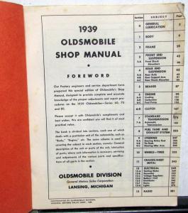 1939 Oldsmobile Factory Service Shop Small Manual Repair Series 60 70 80 Orig