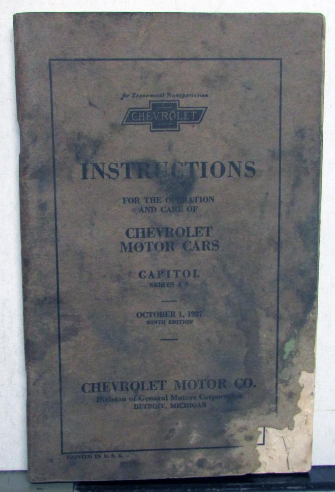 1927 Chevrolet Capitol Series AA Owners Operators Manual Original