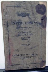 1928 Chevrolet National Series AB Owners Operators Manual Original