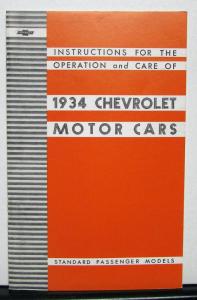 1934 Chevrolet Standard Series DC Owners Operators Manual Reproduction
