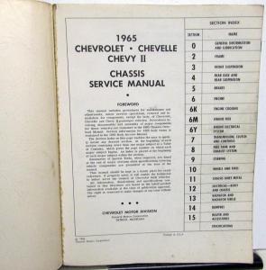 1965 Chevrolet Chevelle Chevy II Chassis Shop Service Repair Manual Original