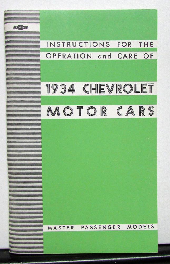 1934 Chevrolet Master Series DA Owners Operators Manual Reproduction