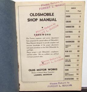 1936 Oldsmobile Factory Service Shop Small Manual Repair 6 & 8 F36 L36 Orig