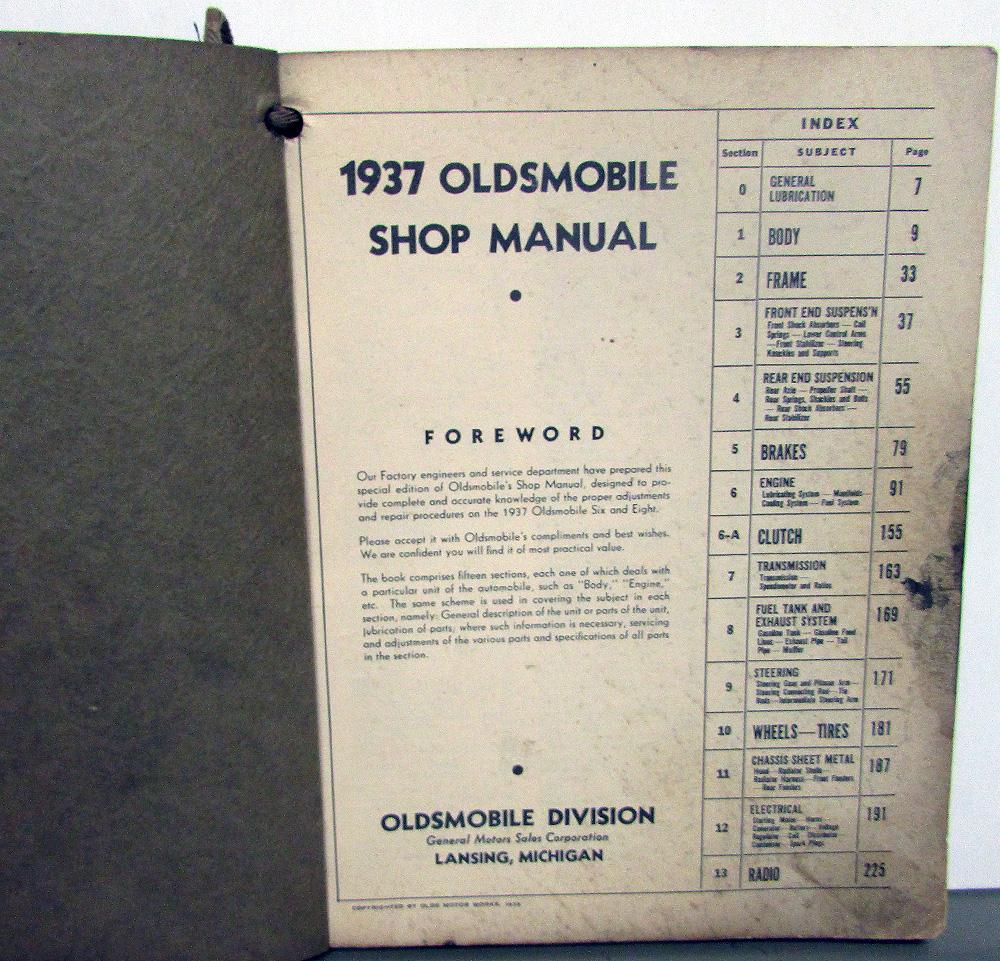 1937 Oldsmobile Factory Service Shop Small Manual Repair 6 & 8 F37 L37 Orig