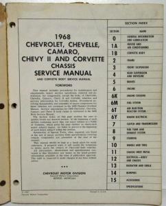 1968 Chevrolet Chassis Service Shop Repair Manual Chevelle Camaro Corvette