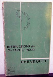 1935 Chevrolet Master Deluxe Owners Manual For The Care Of Your Car Original