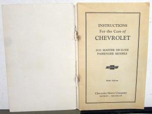 1935 Chevrolet Master Deluxe Owners Manual For The Care Of Your Car Original